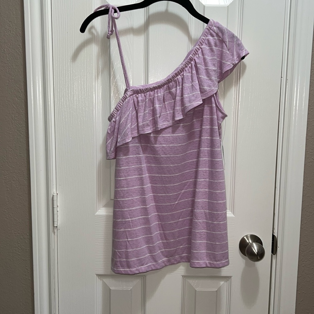 Old Navy Purple & White Stripe Top w/Ruffle